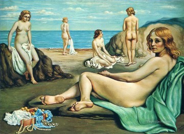  Chirico Lienzo - giorgio de chirico bañistas en la playa 1934